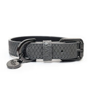 Collier chien luxe imitation cuir lézard gris Safira