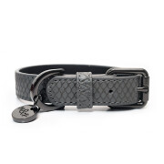 Collier chien luxe imitation cuir lézard gris Safira