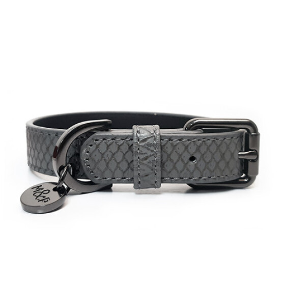 Collier chien luxe imitation cuir lézard gris Safira