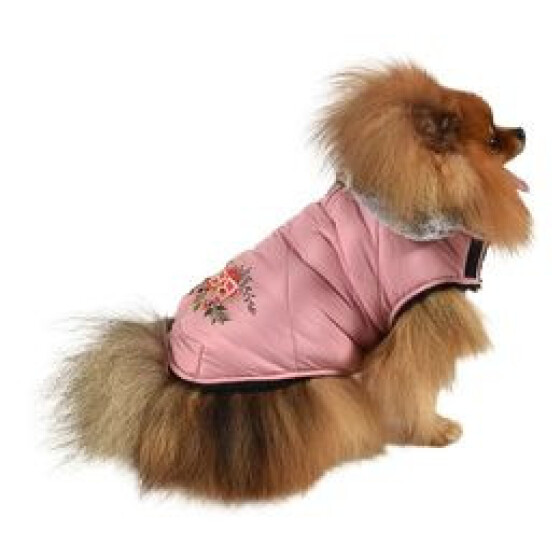 Doudoune chien bouquet rose 