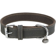 Collier Rustic en cuir gras GRIS pour Chien