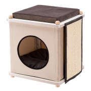 Maison pour chat, niche design avec griffoir