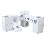 Meuble pour chat en carton avec tunnel