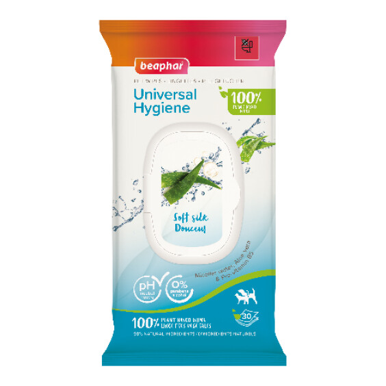 Lingettes Universal 100 % végétales chien et chat aloe vera Beaphar