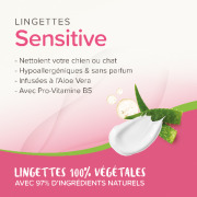 Lingettes nettoyantes sensitives hypoallergéniques Aloé Vera pour chien et chat Beaphar