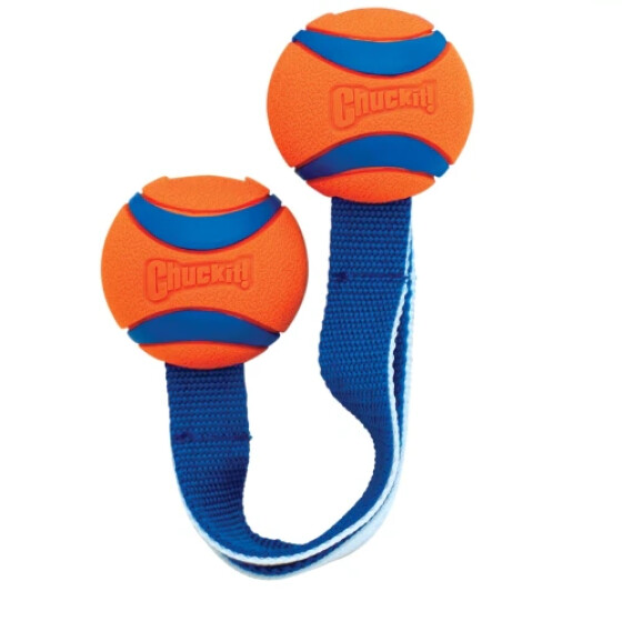 Balle ultra résistante Duo Tug pour chien, pour tirer et lancer