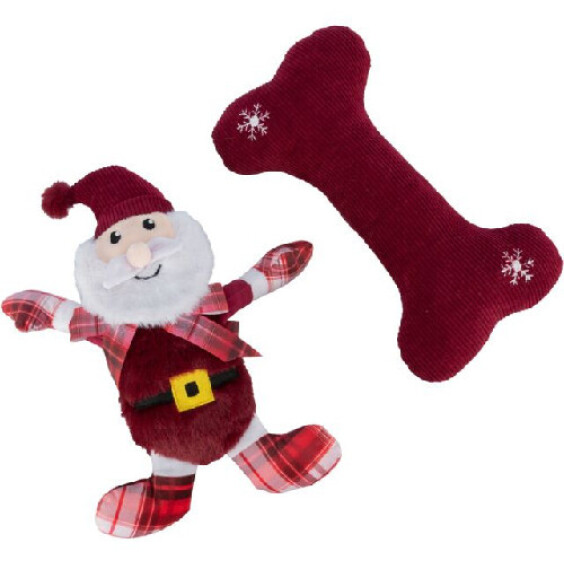 Coffret cadeau de Noël pour chien peluche et os