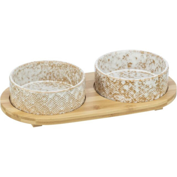 Gamelle double en bois, céramique et bambou