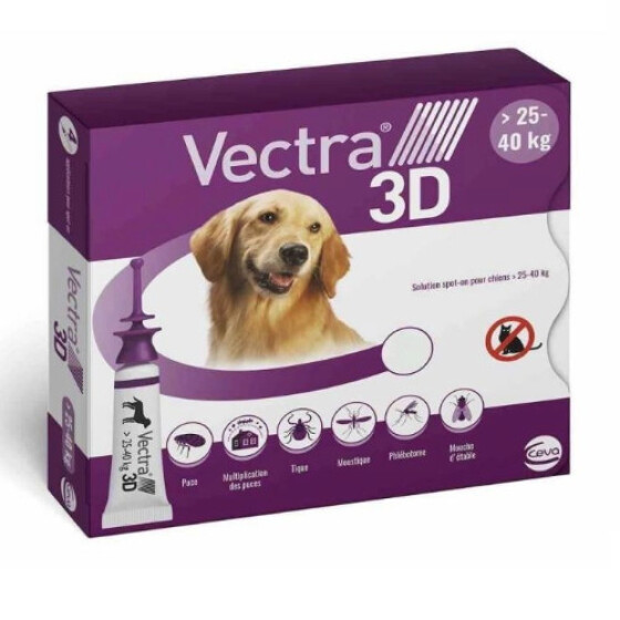 Pipettes anti puce vectra 3D chien de 25 à 40KG