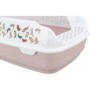 Bac de toilette pour chat Delio avec rebords Mauve et Blanc