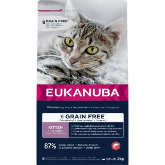Eukanuba croquettes chaton sans céréales au saumon sac de 2 kg