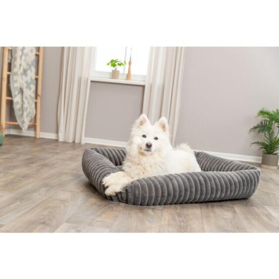 Lit pour chien gris en peluche douce et velours