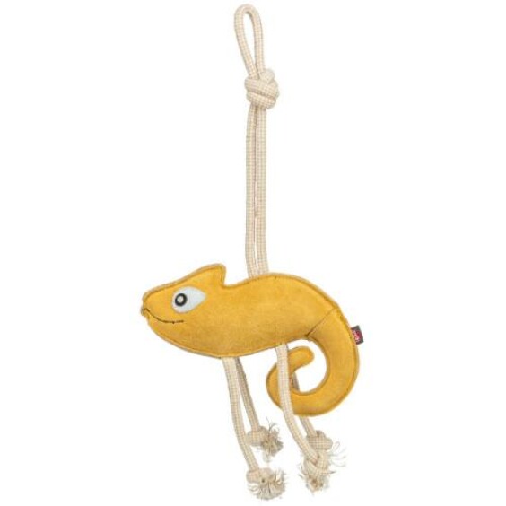 Jouet chien cuir véritable et corde caméléon