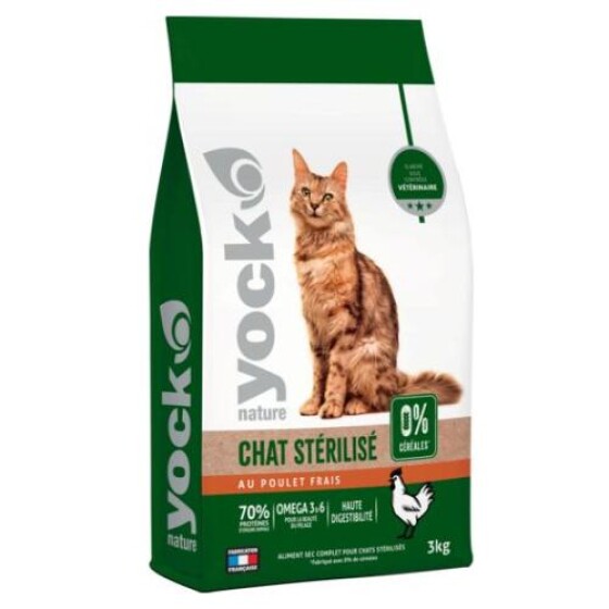 Croquettes sans céréales pour chat stérilisé Poulet frais 3KG YOCK NATURE