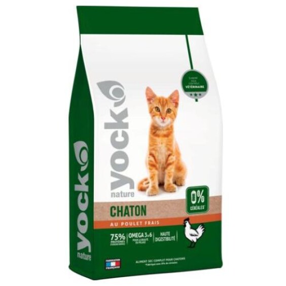 YOCK Croquettes sans céréales pour chaton Poulet frais 2 kg Nature