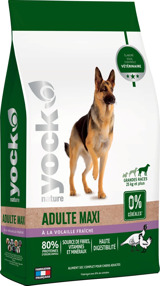 YOCK Croquettes sans céréales pour chien adulte grande race 12 kg NATURE