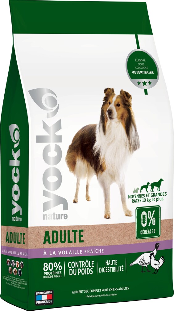 YOCK Croquettes sans céréales, moyennes et grandes races, dinde 12 kg Nature