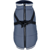 Manteau zip bleu pour chien à doublure polaire avec harnais intégré