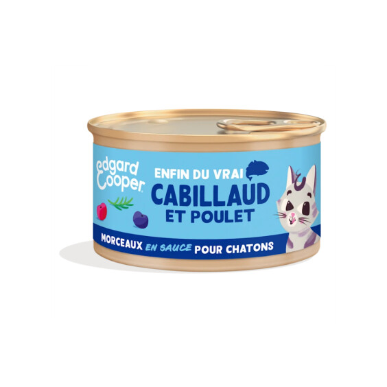 Edgard & Cooper Pâtée morceaux en sauce sans céréales pour chaton au cabillaud & poulet 85 g