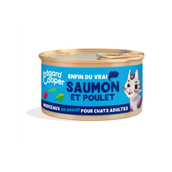 Pâtée morceaux en sauce sans céréales pour chat saumon & Poulet