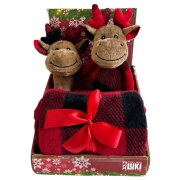 Ensemble jouet & couverture Noël – peluche renne + plaid 100×75 cm