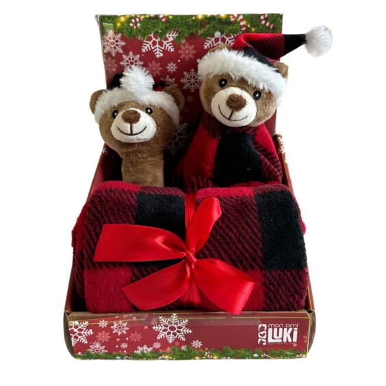 Ensemble jouet et couverture Noël peluche renne et plaid 100×75 cm Mon Ami Luki