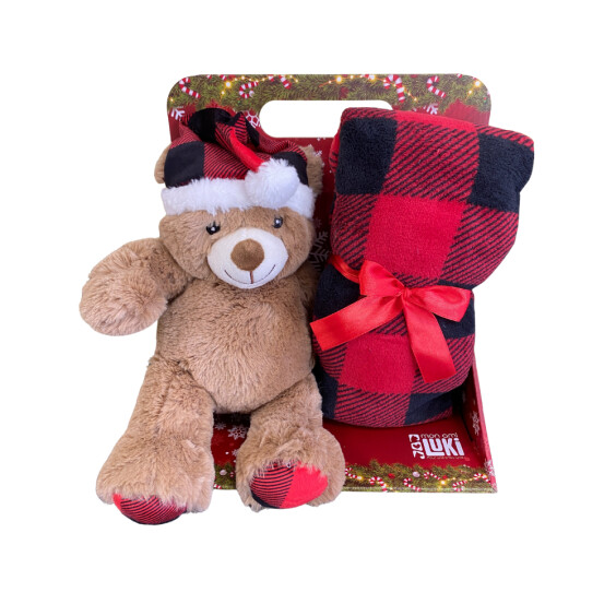 Ensemble peluche & couverture Noël – peluche ours + plaid 100×75 cm Mon Ami Luki