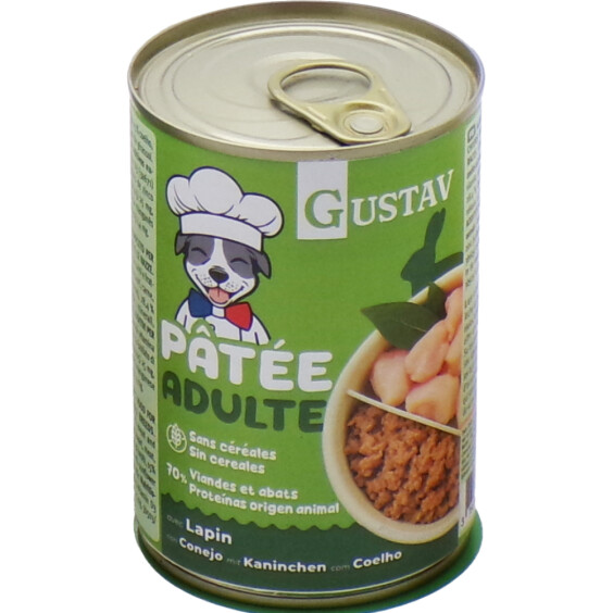 GUSTAV Pâtée pour chien adulte au lapin sans céréales 70 % protéines