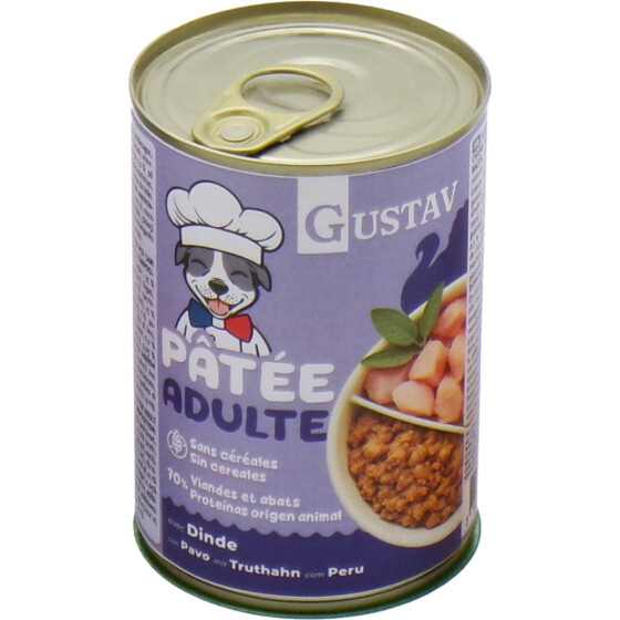 GUSTAV Pâtée pour chien adulte dinde sans céréales (70 % protéines)