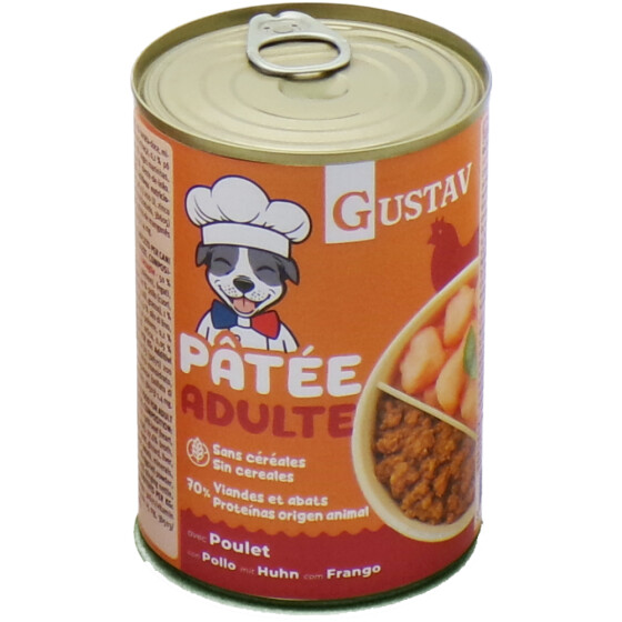 Gustav - Pâtée pour chien adulte poulet - sans céréales (70 % protéines)