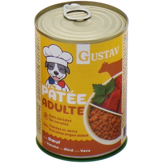 GUSTAV Pâtée pour chien adulte au bœuf sans céréales (70 % protéines)