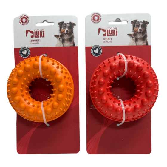 Jouet distributeur de friandises pour chien donut en caoutchouc