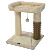 Arbre à chat compact avec plateforme, griffoirs et brosse intégrée