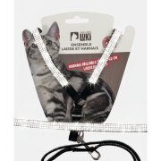 Harnais et laisse noir avec strass pour chat