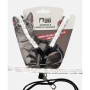 Harnais et laisse noir avec strass pour chat Mon Ami Luki