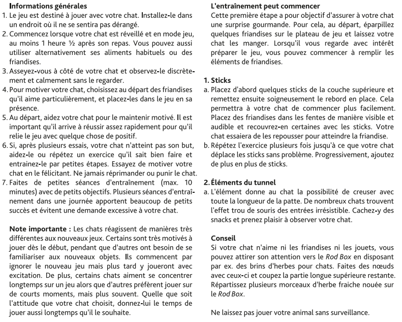Mode d'emploi Jeu de stratégie interactif Rod Box pour chat