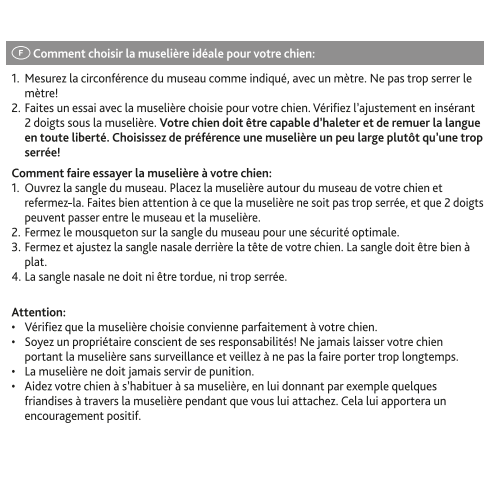 Mode d'emploi Muselière avec partie maillée pour chien