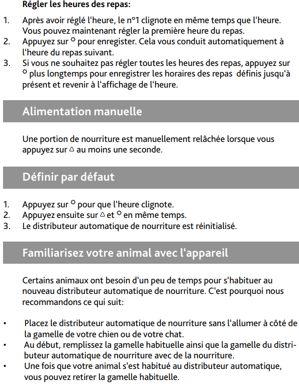 Mode d'emploi Distributeur automatique nourriture TX5+1 diamètre 32 cm