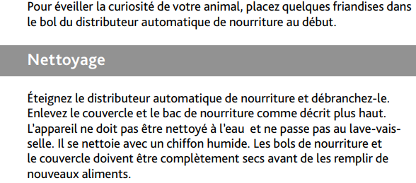 Mode d'emploi Distributeur automatique nourriture TX5+1 diamètre 32 cm