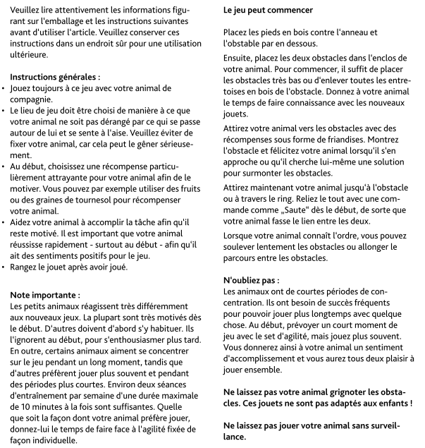 Mode d'emploi 2 jouets d'agilité pour lapin