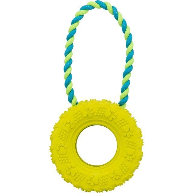 Jouet pneu avec corde pour chien destructeur