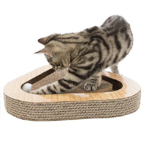 Plaque griffoir avec carton et balles pour chat