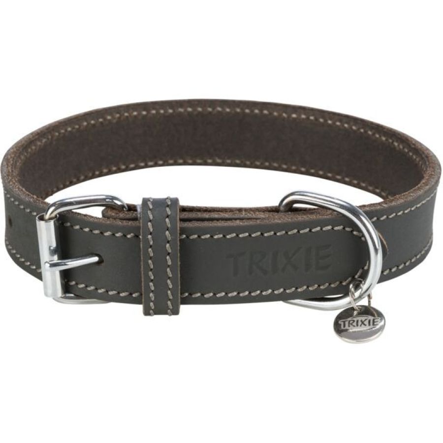 Collier Rustic en cuir gras GRIS pour Chien