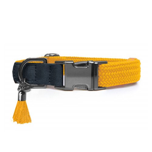 Collier corde tressé original pour Bouledogue : médaille, Moutarde, KAYA