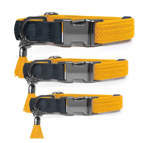 Collier corde tressé original pour Bouledogue : médaille, Moutarde, KAYA