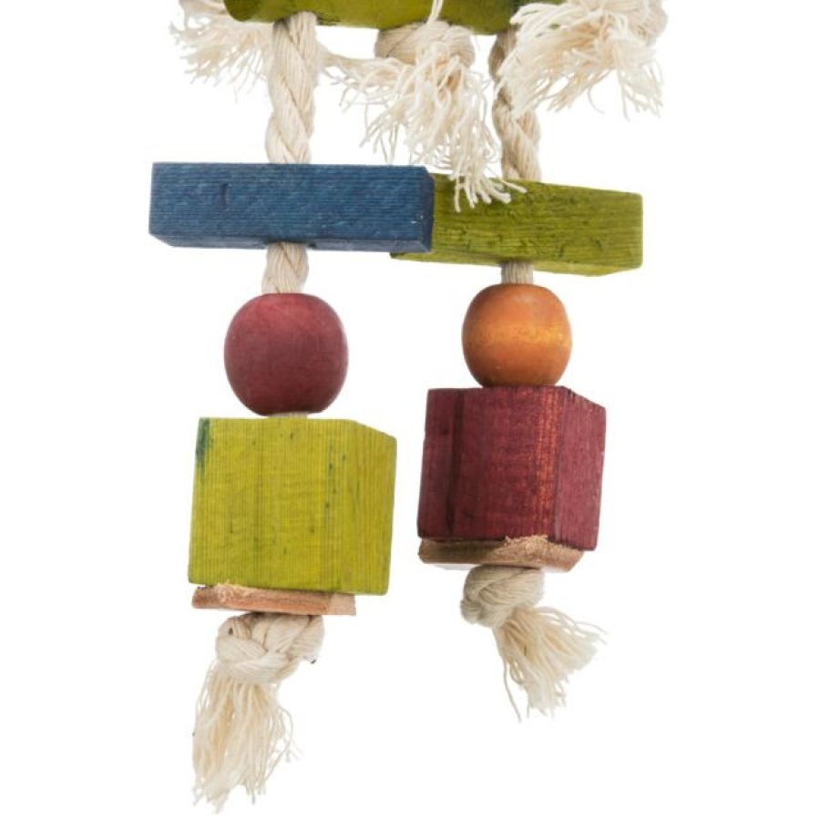 Jouet oiseau bois coloré sur corde 24cm