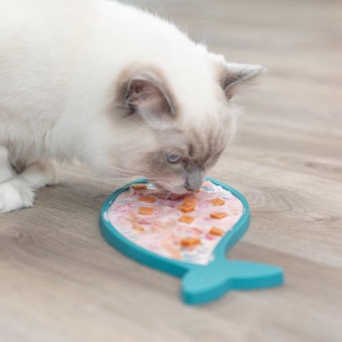 Tapis de léchage anti glouton, anti stress poisson Chat