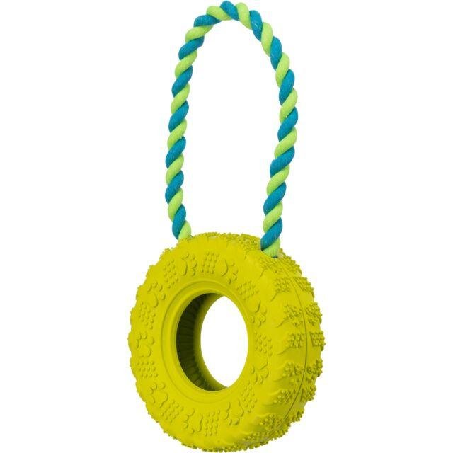 Jouet pneu avec corde pour chien destructeur