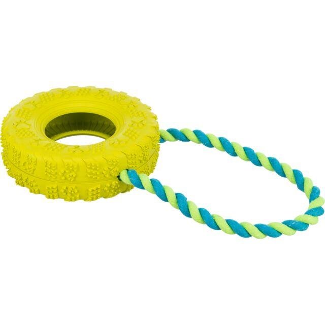 Jouet pneu avec corde pour chien destructeur