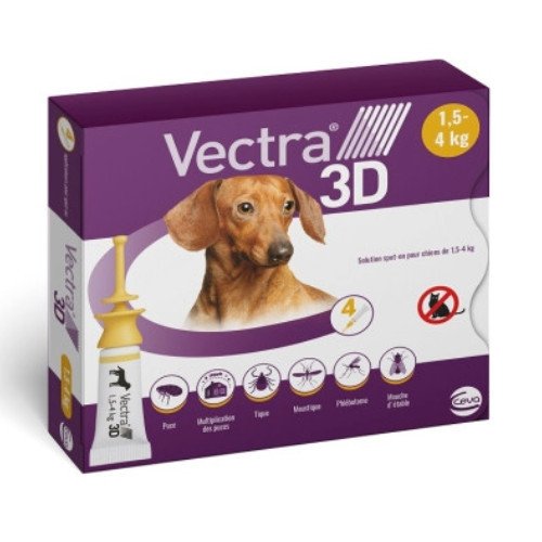 Pipettes anti puce vectra 3D petit chien de 1.5 à 4 KG
